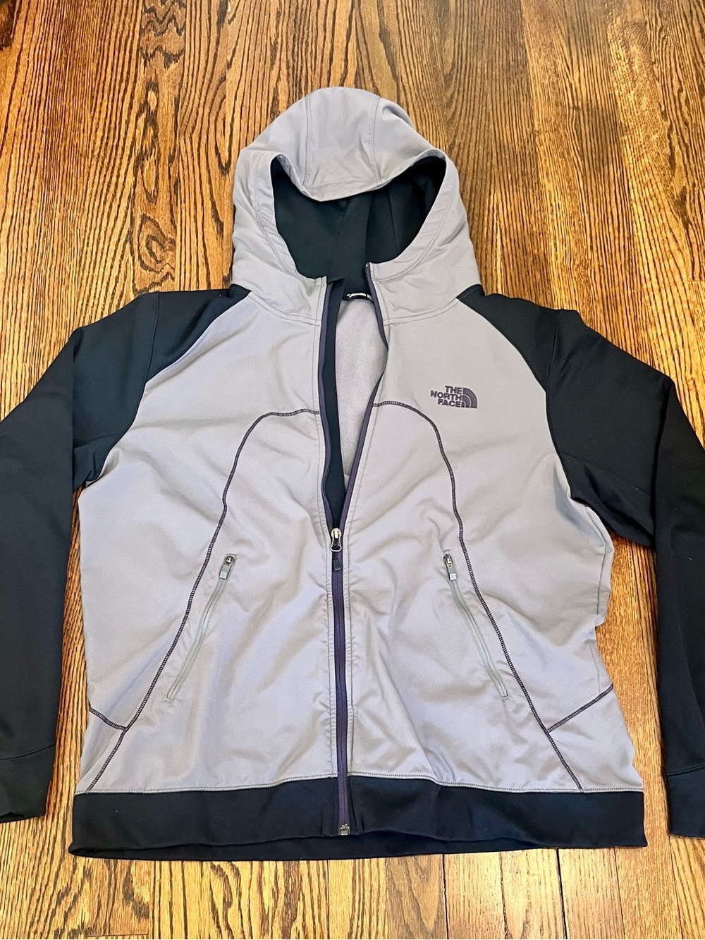 The North Face Kilowatt Full Zip Hooded Soft Shell Jacket Black Gray Mens  XL